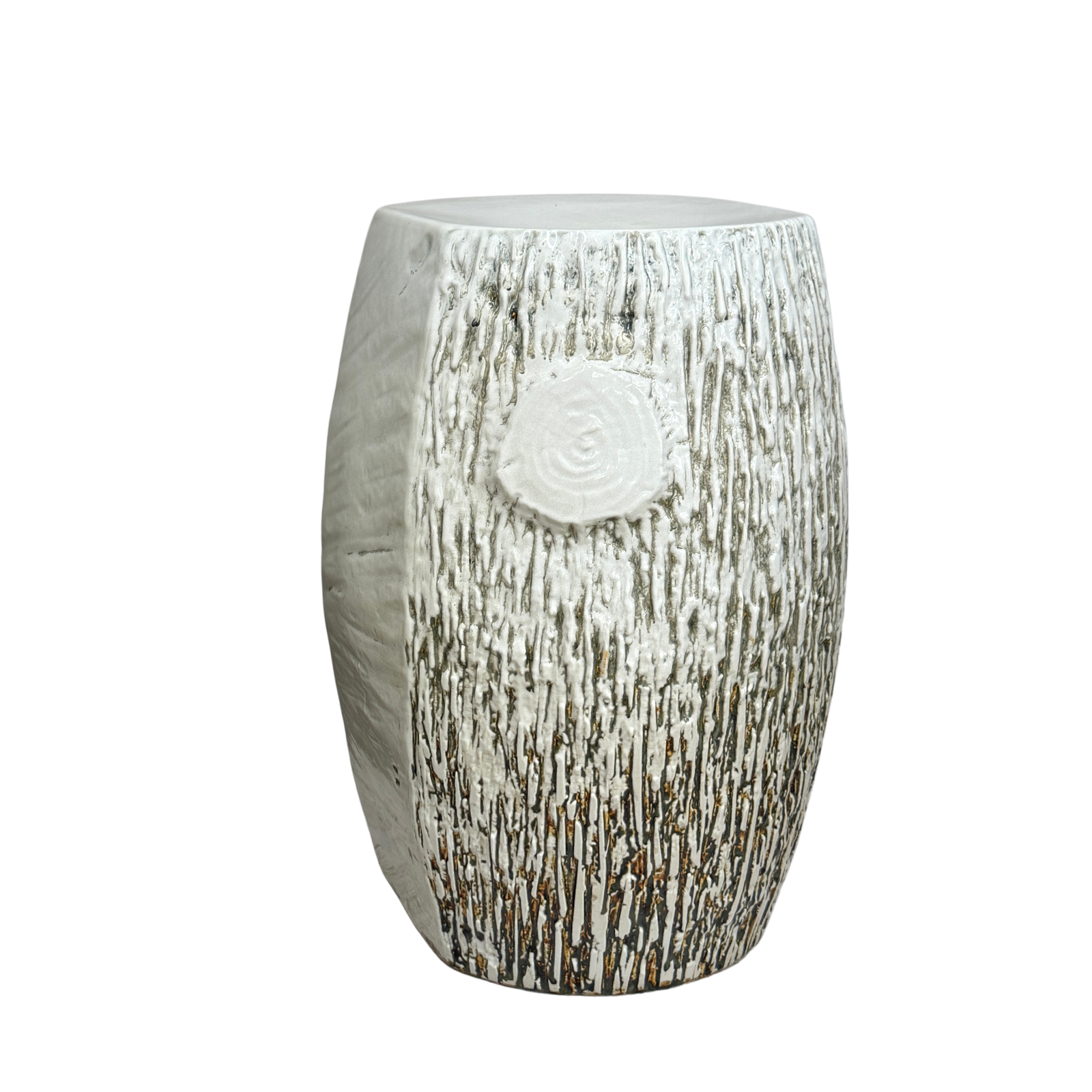 Textured White Glazed Ceramic Pedestal with Brown Detail - FEA Home