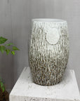 Textured White Glazed Ceramic Pedestal with Brown Detail - FEA Home