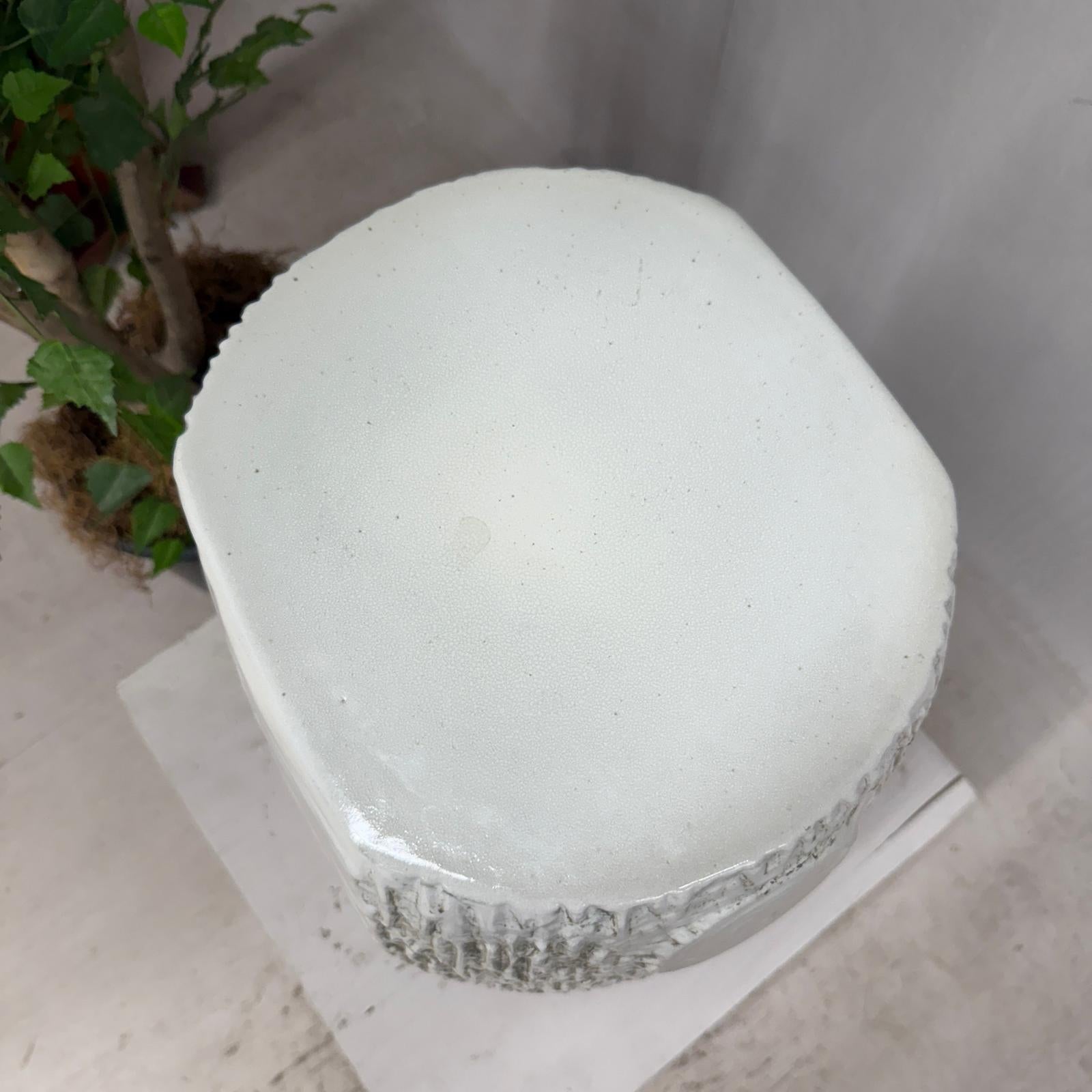 Textured White Glazed Ceramic Pedestal with Brown Detail - FEA Home