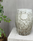 Textured White Glazed Ceramic Pedestal with Brown Detail - FEA Home