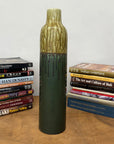 Two-Tone Green Ceramic Vase with Mustard Drip Glaze Accent - FEA Home
