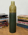 Two-Tone Green Ceramic Vase with Mustard Drip Glaze Accent - FEA Home