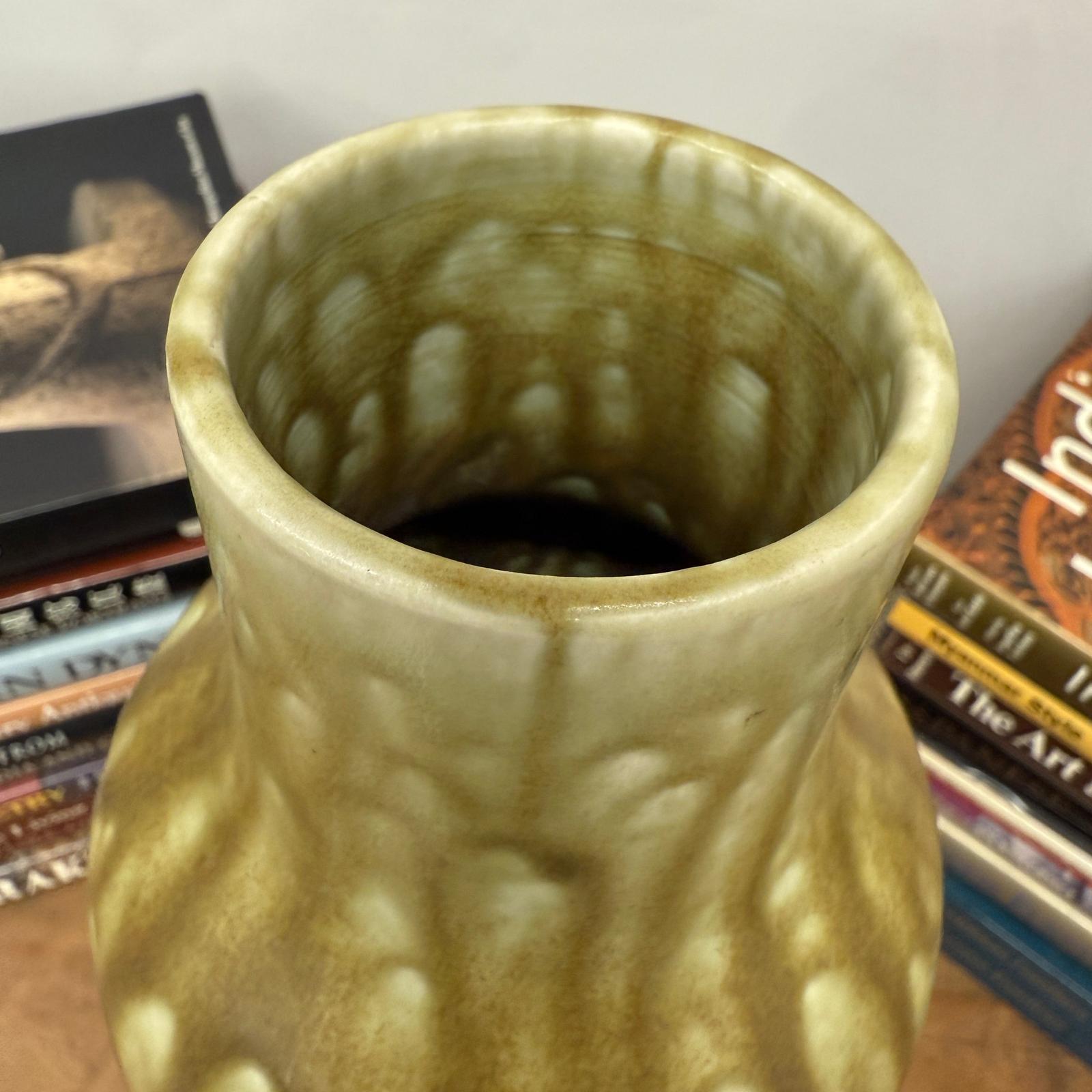 Two-Tone Green Ceramic Vase with Mustard Drip Glaze Accent - FEA Home