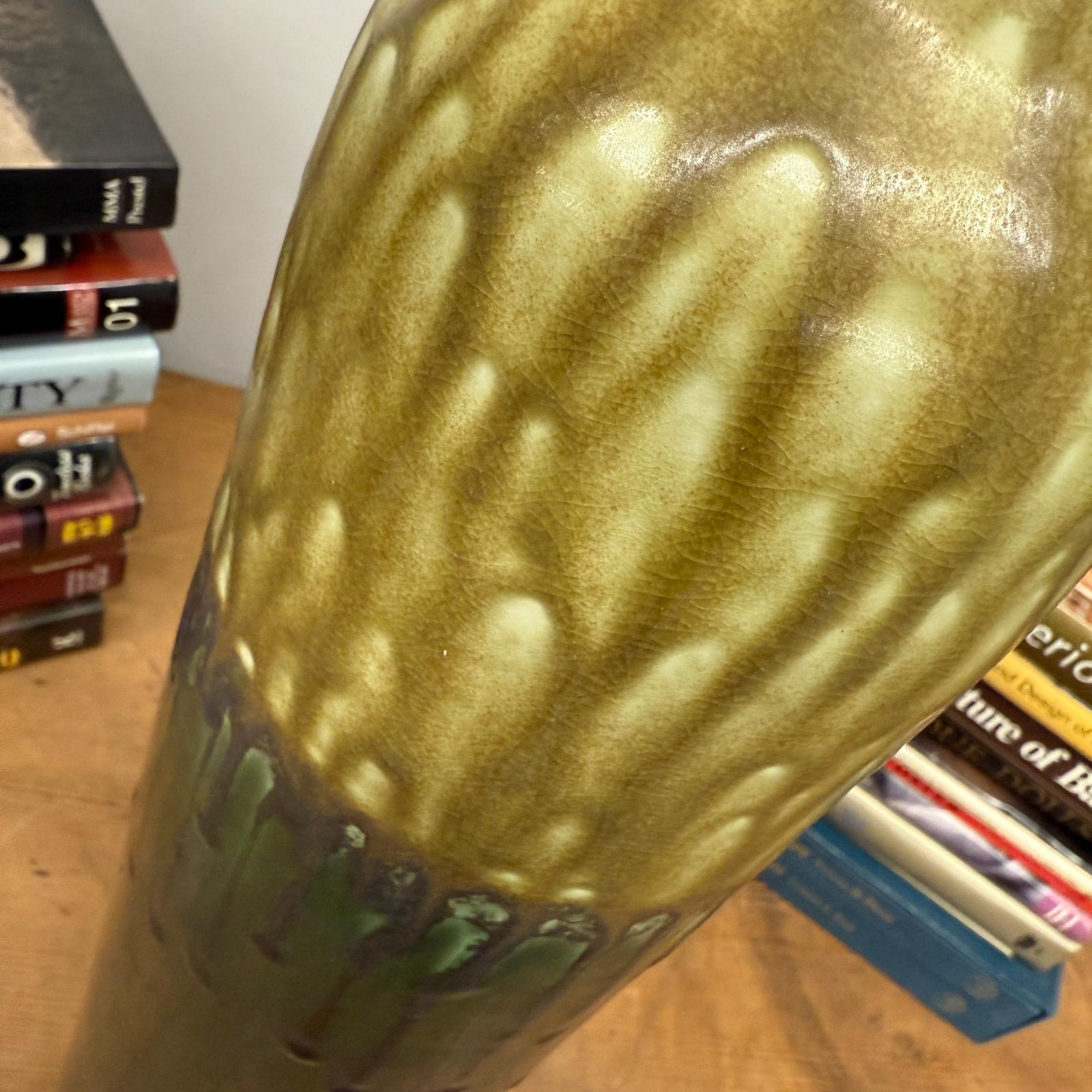 Two-Tone Green Ceramic Vase with Mustard Drip Glaze Accent - FEA Home