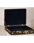 Vintage Black Lacquer Box with Flowers & Birds and Felt Interior