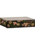 Vintage Black Lacquer Box with Flowers & Birds and Felt Interior