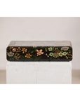 Vintage Black Lacquer Box with Flowers & Birds and Felt Interior