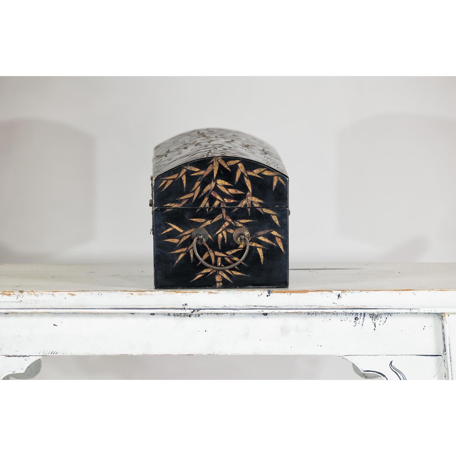 Vintage Black Lacquer Box with Gilt Bamboo and Green Leaf Motifs-12. Asian &amp; Chinese Furniture, Art, Antiques, Vintage Home Décor for sale at FEA Home