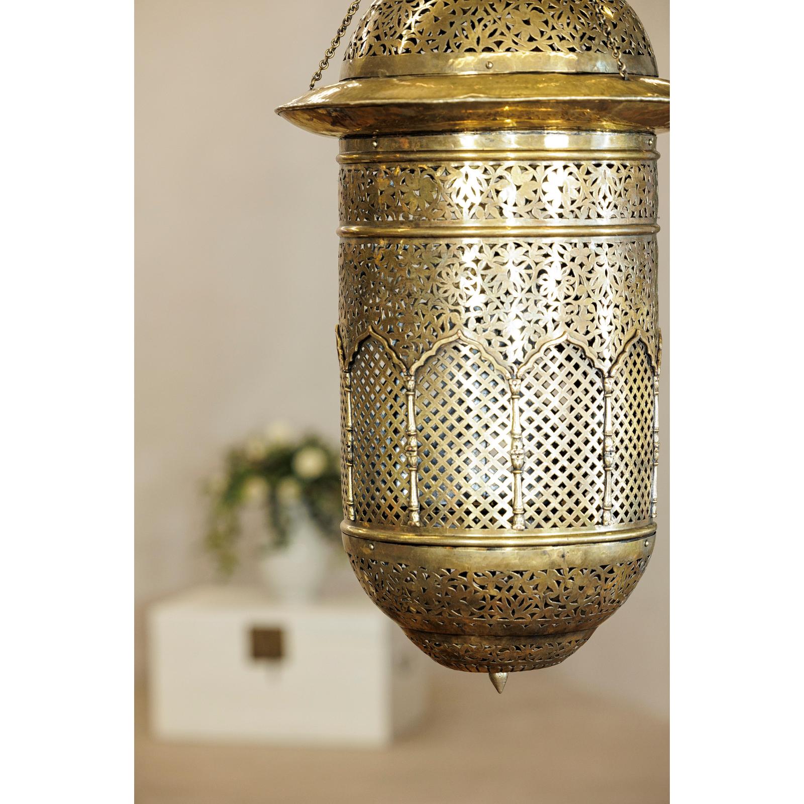 Vintage Brass Hanging Lantern with Floral and Lattice Motifs-12. Asian &amp; Chinese Furniture, Art, Antiques, Vintage Home Décor for sale at FEA Home
