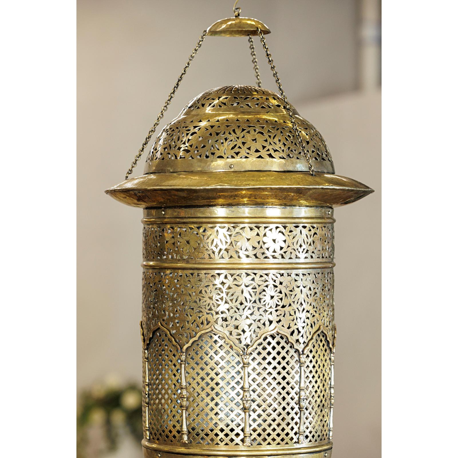 Vintage Brass Hanging Lantern with Floral and Lattice Motifs-13. Asian &amp; Chinese Furniture, Art, Antiques, Vintage Home Décor for sale at FEA Home