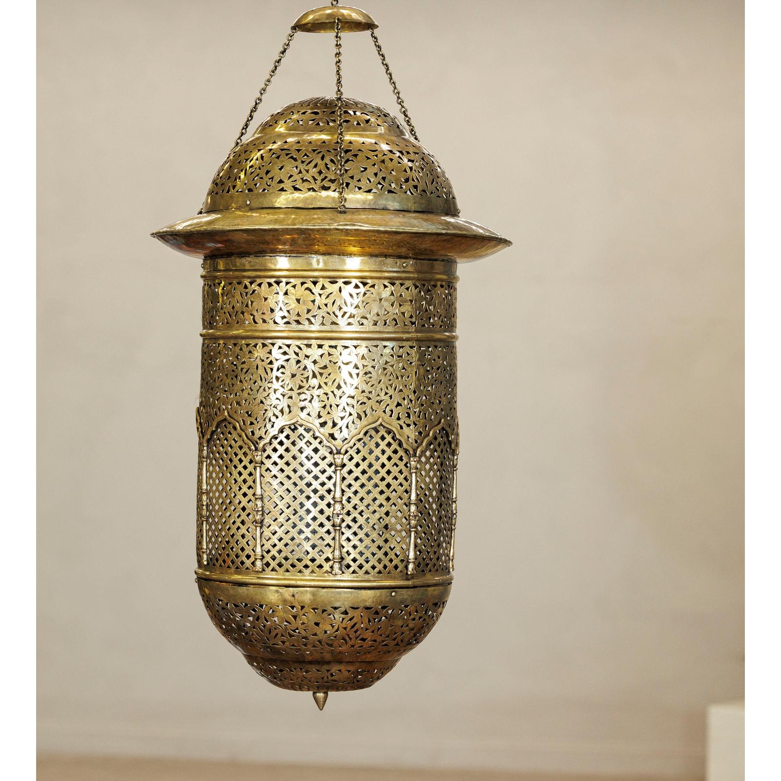 Vintage Brass Hanging Lantern with Floral and Lattice Motifs-14. Asian &amp; Chinese Furniture, Art, Antiques, Vintage Home Décor for sale at FEA Home