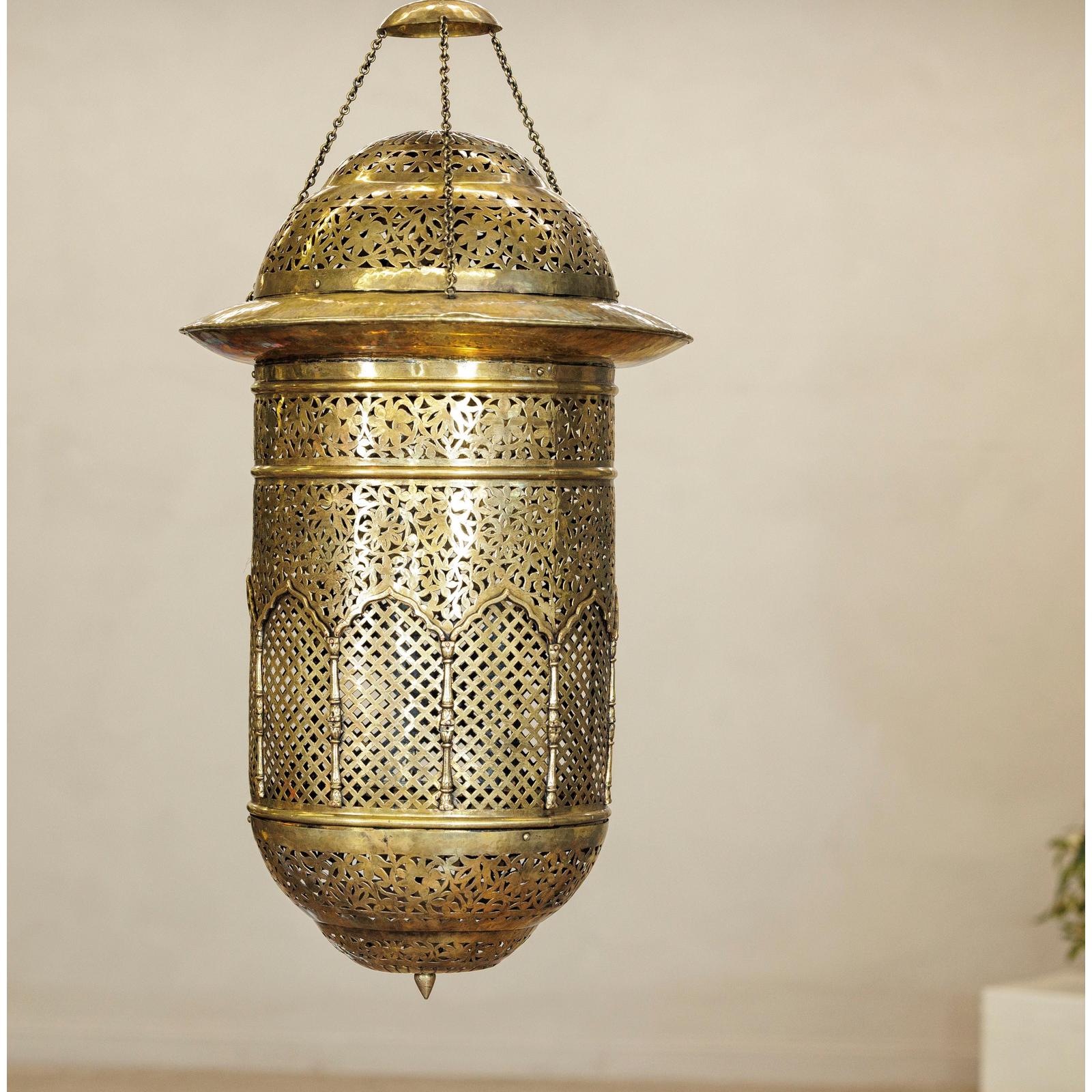 Vintage Brass Hanging Lantern with Floral and Lattice Motifs-2. Asian &amp; Chinese Furniture, Art, Antiques, Vintage Home Décor for sale at FEA Home