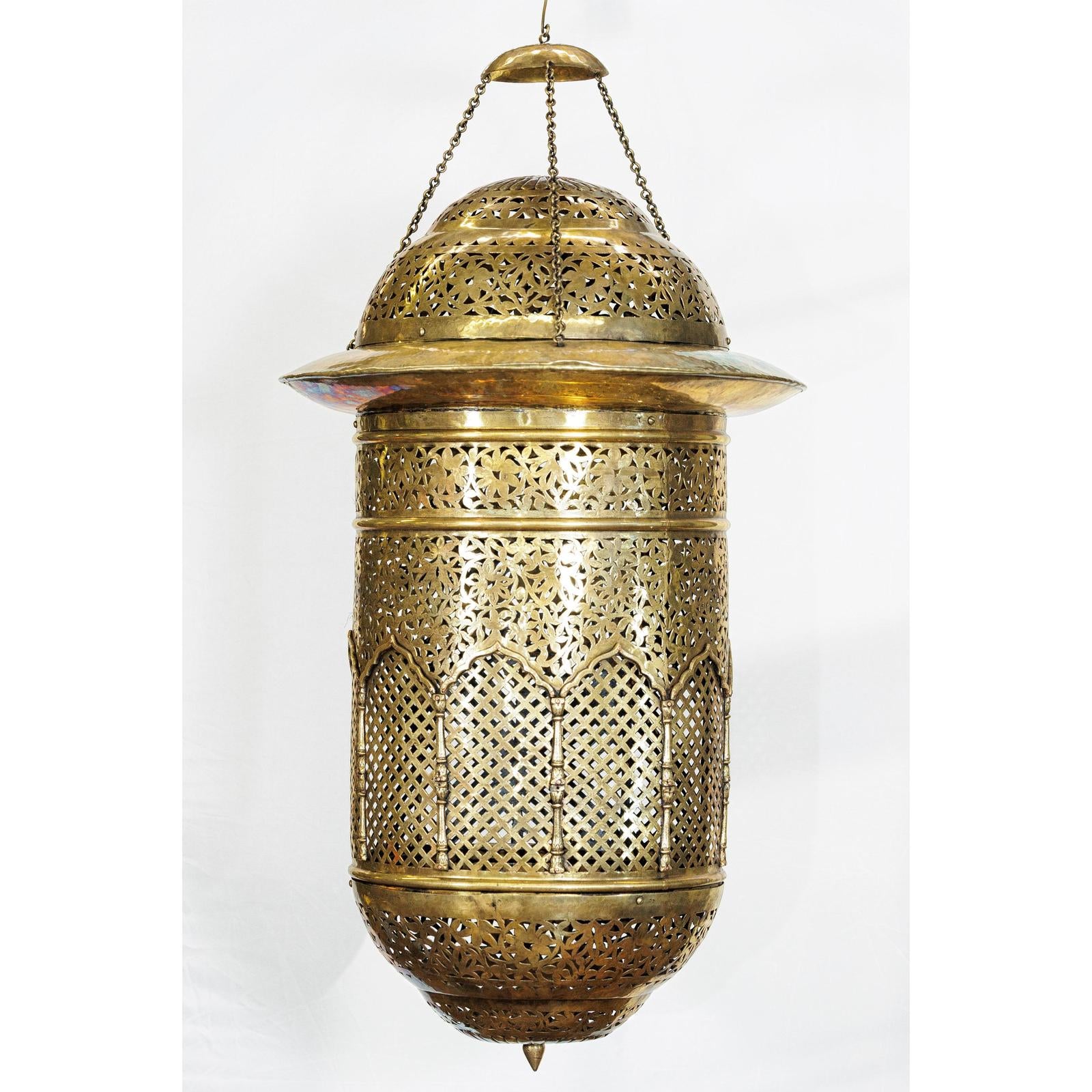 Vintage Brass Hanging Lantern with Floral and Lattice Motifs-4. Asian &amp; Chinese Furniture, Art, Antiques, Vintage Home Décor for sale at FEA Home