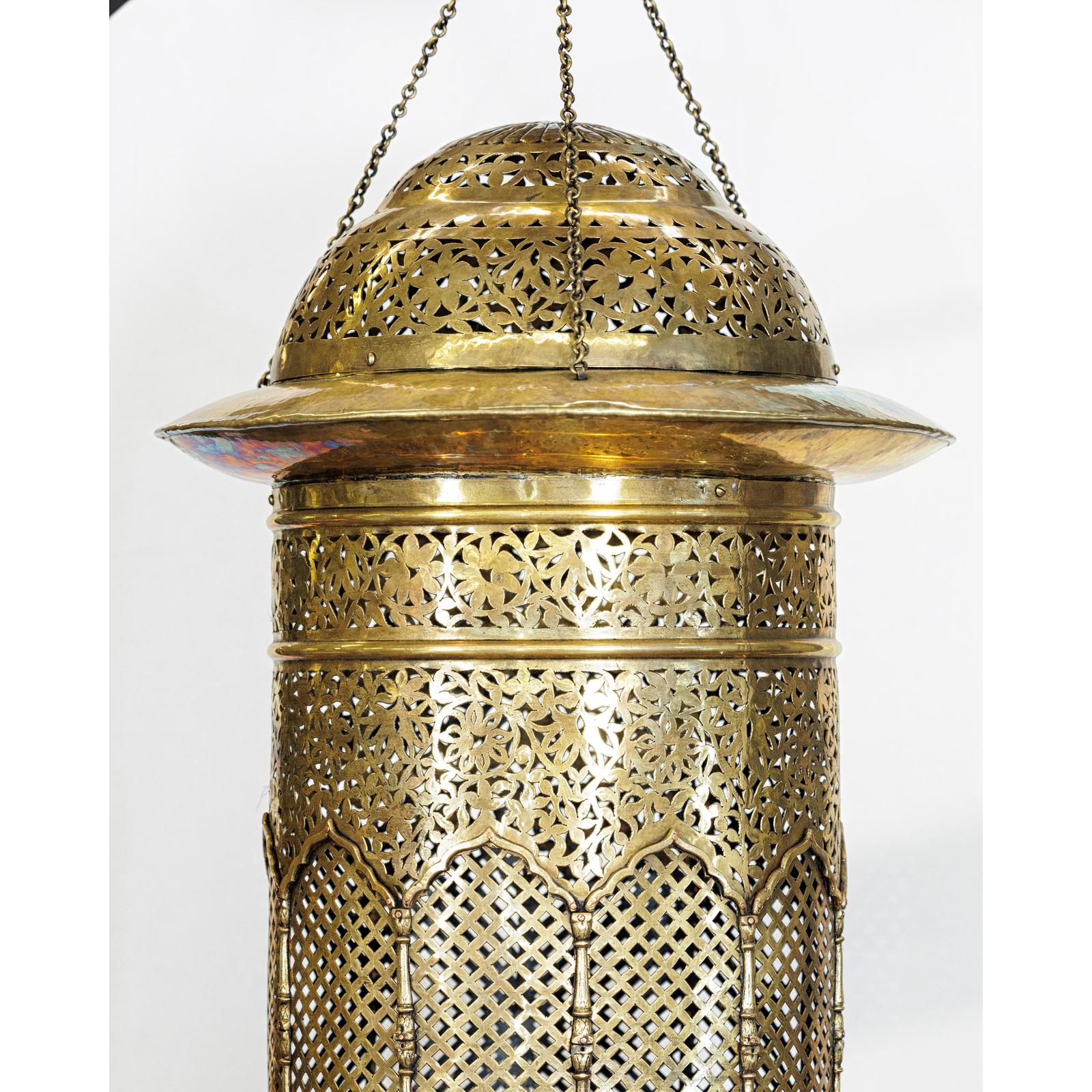 Vintage Brass Hanging Lantern with Floral and Lattice Motifs-5. Asian &amp; Chinese Furniture, Art, Antiques, Vintage Home Décor for sale at FEA Home
