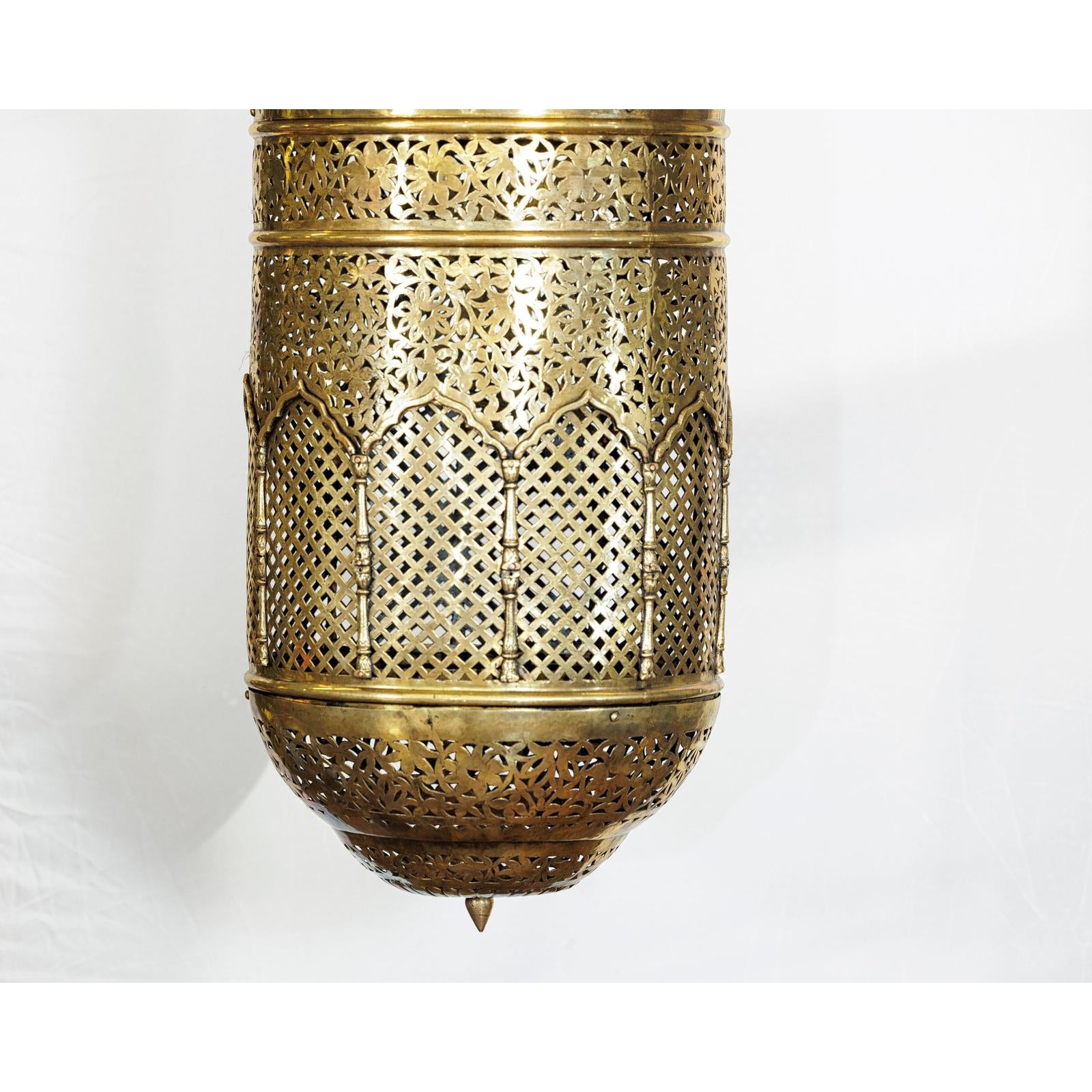 Vintage Brass Hanging Lantern with Floral and Lattice Motifs-6. Asian &amp; Chinese Furniture, Art, Antiques, Vintage Home Décor for sale at FEA Home
