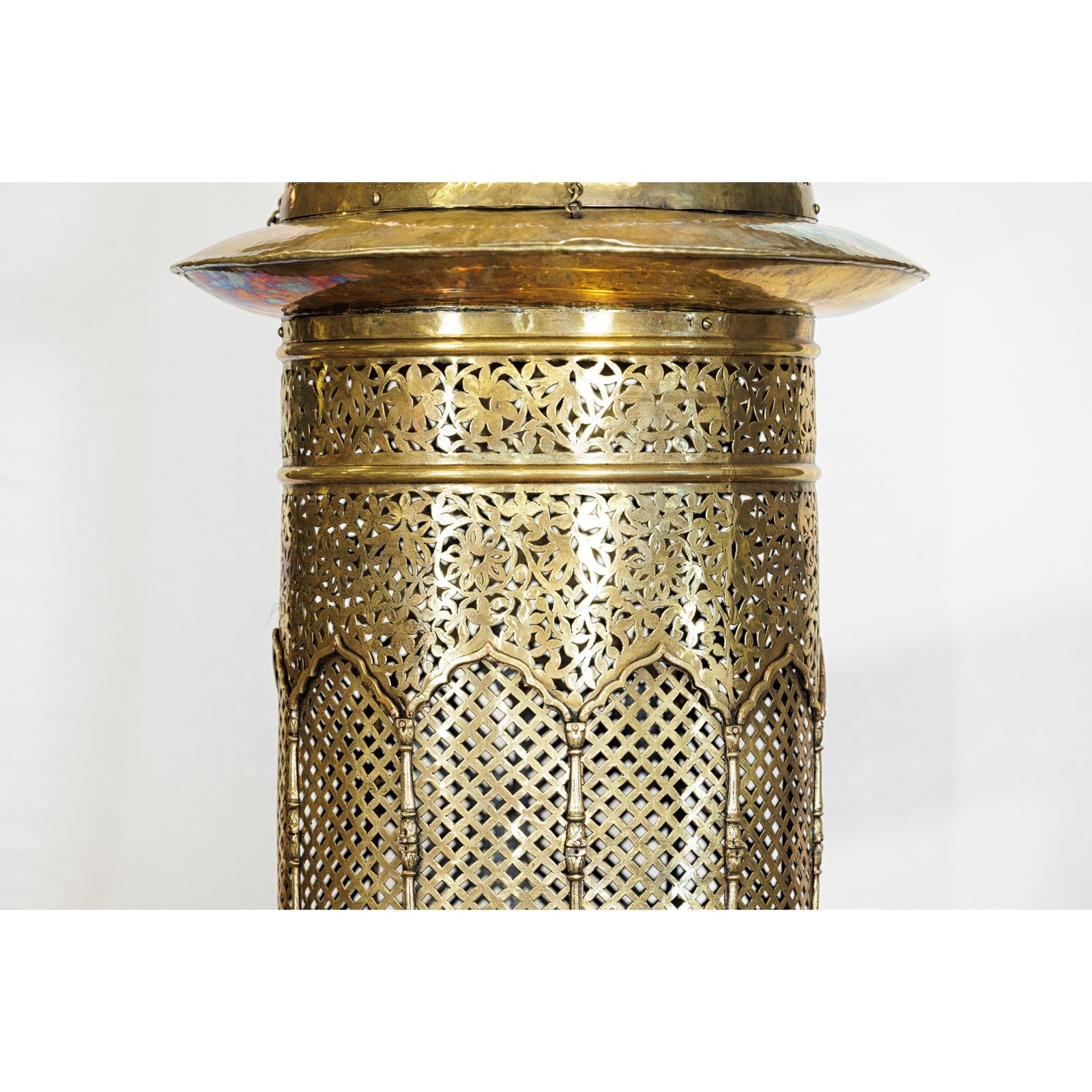 Vintage Brass Hanging Lantern with Floral and Lattice Motifs-7. Asian &amp; Chinese Furniture, Art, Antiques, Vintage Home Décor for sale at FEA Home