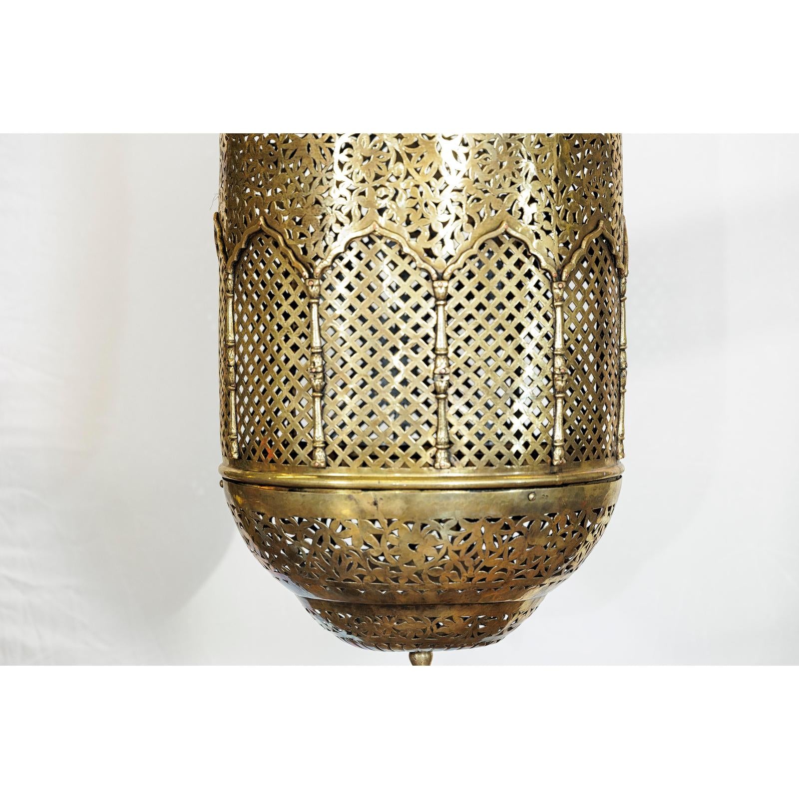 Vintage Brass Hanging Lantern with Floral and Lattice Motifs-8. Asian &amp; Chinese Furniture, Art, Antiques, Vintage Home Décor for sale at FEA Home