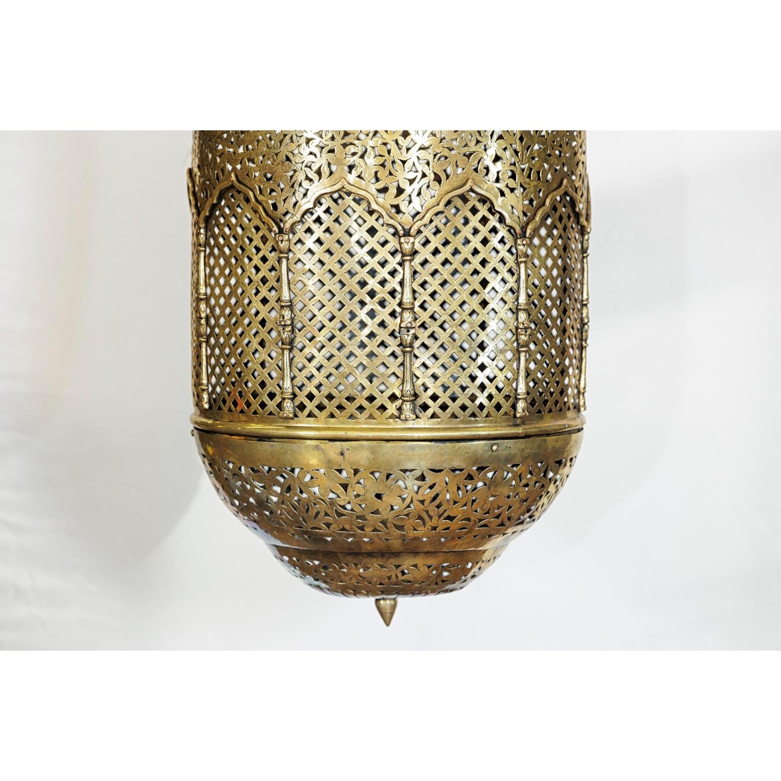 Vintage Brass Hanging Lantern with Floral and Lattice Motifs-9. Asian &amp; Chinese Furniture, Art, Antiques, Vintage Home Décor for sale at FEA Home