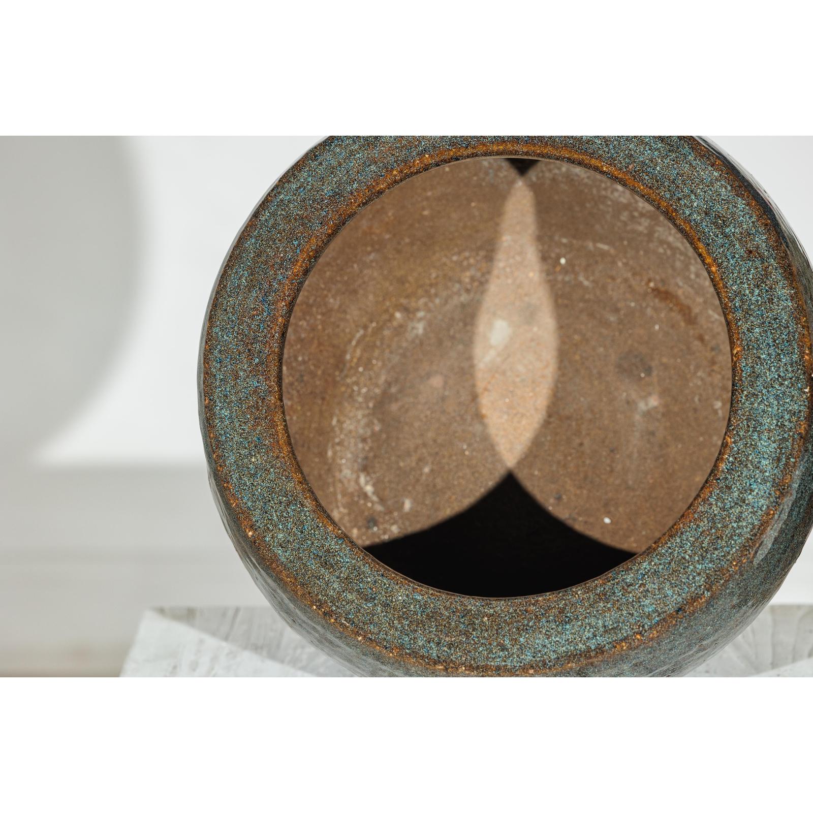 Vintage Brown and Blue Speckled Planter with Wide Opening - image 12