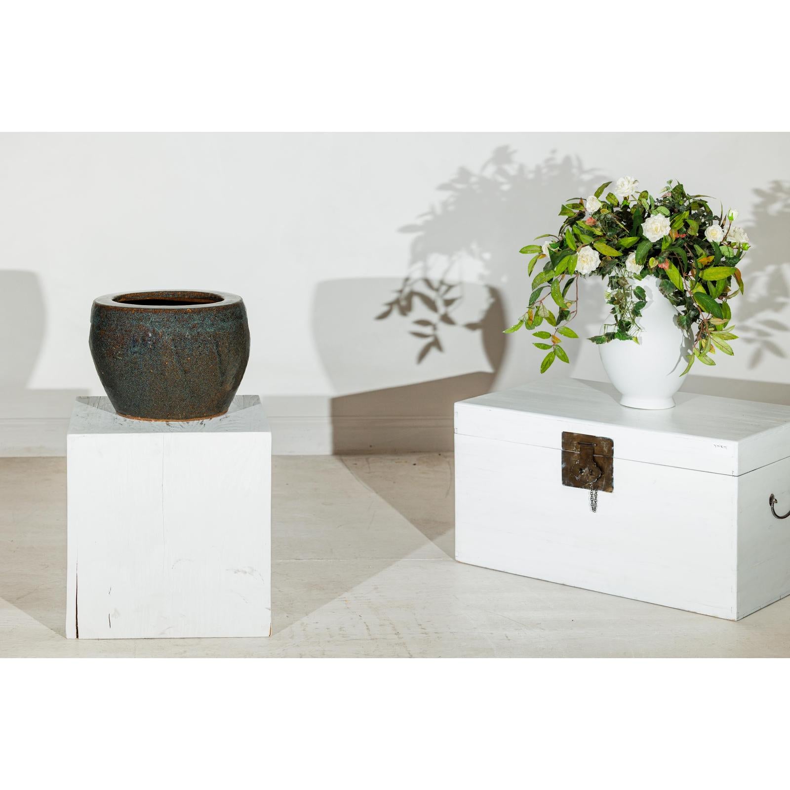 Vintage Brown and Blue Speckled Planter with Wide Opening - image 3