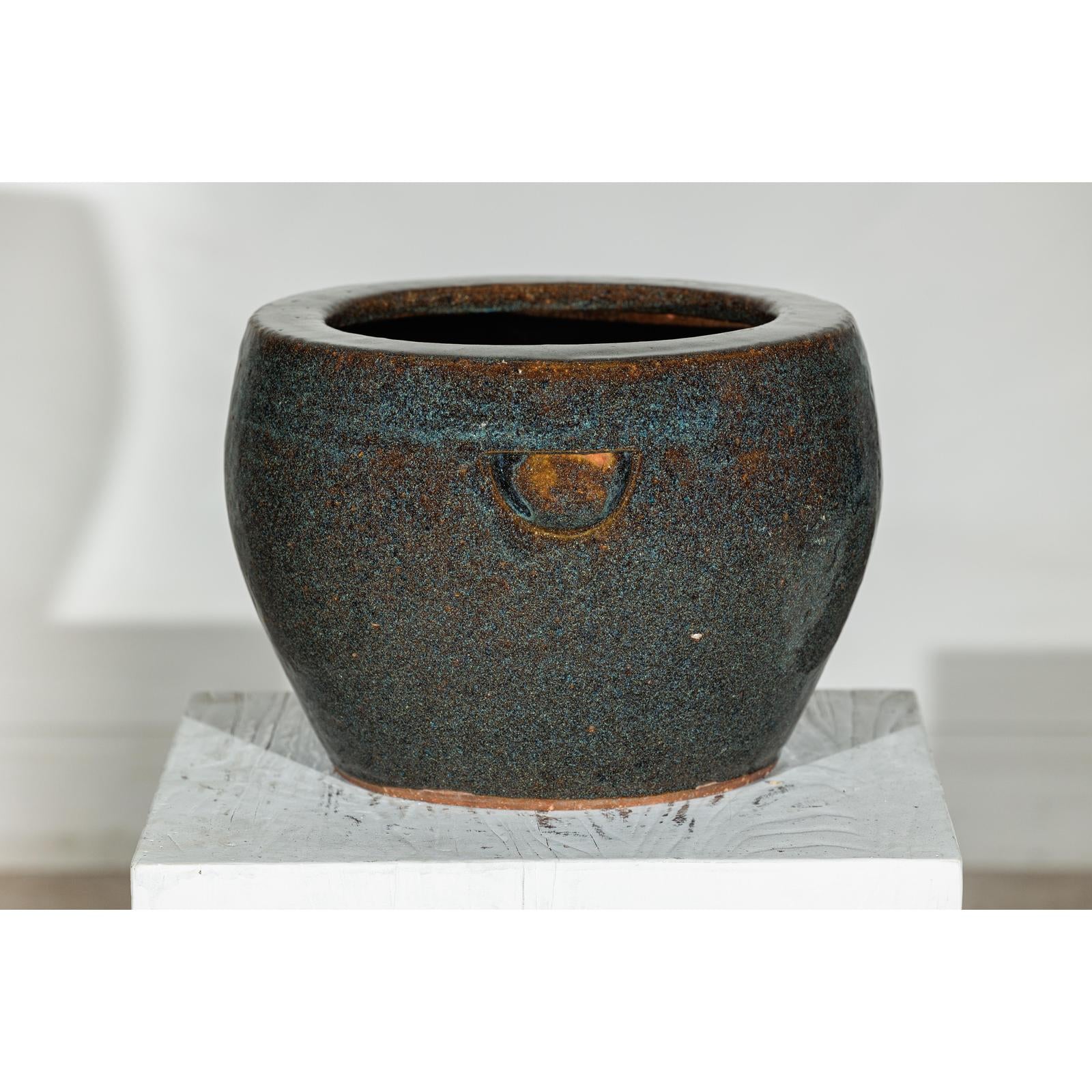 Vintage Brown and Blue Speckled Planter with Wide Opening - image 7