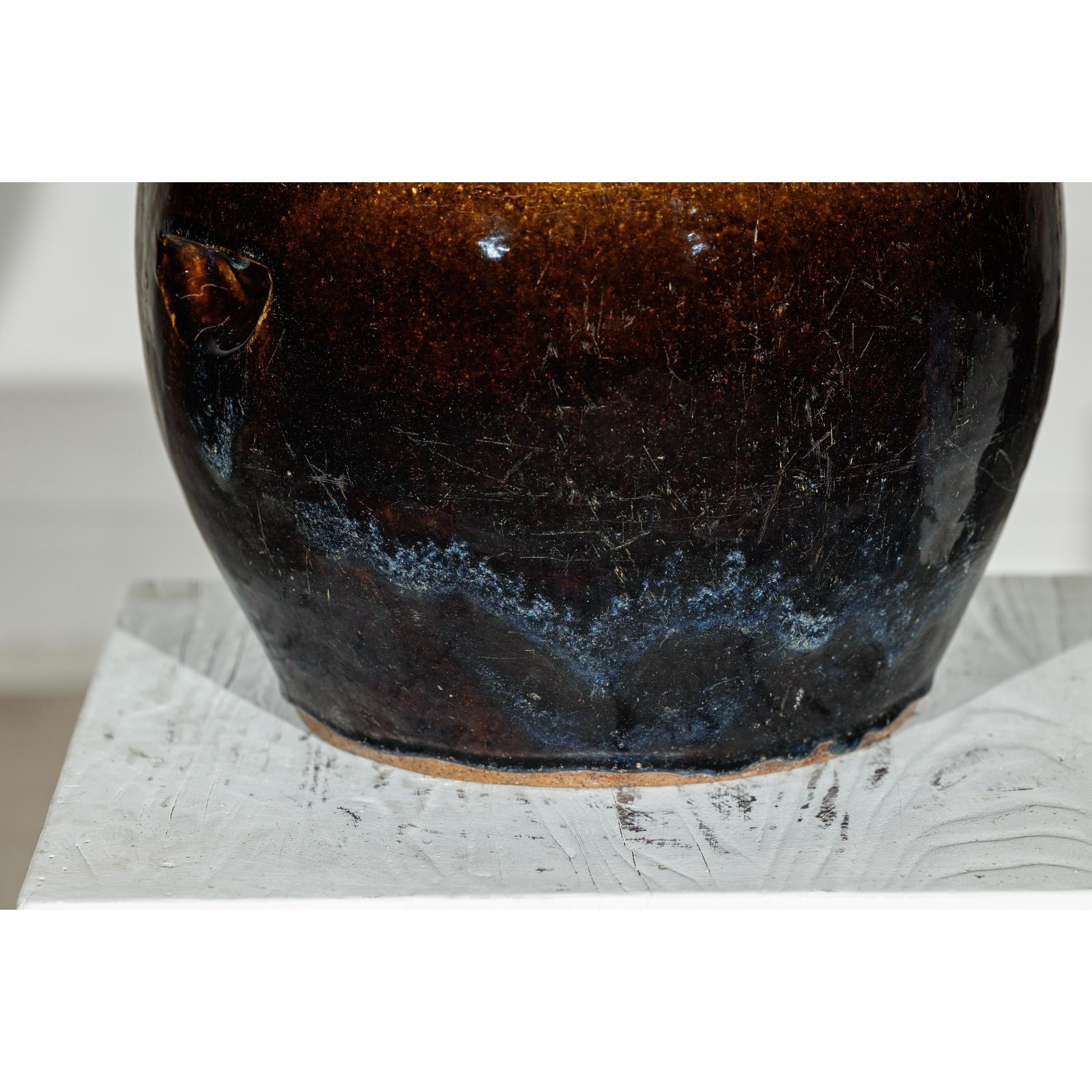 Vintage Brown &amp; Blue Glazed Planter with Rounded Lip - image 10