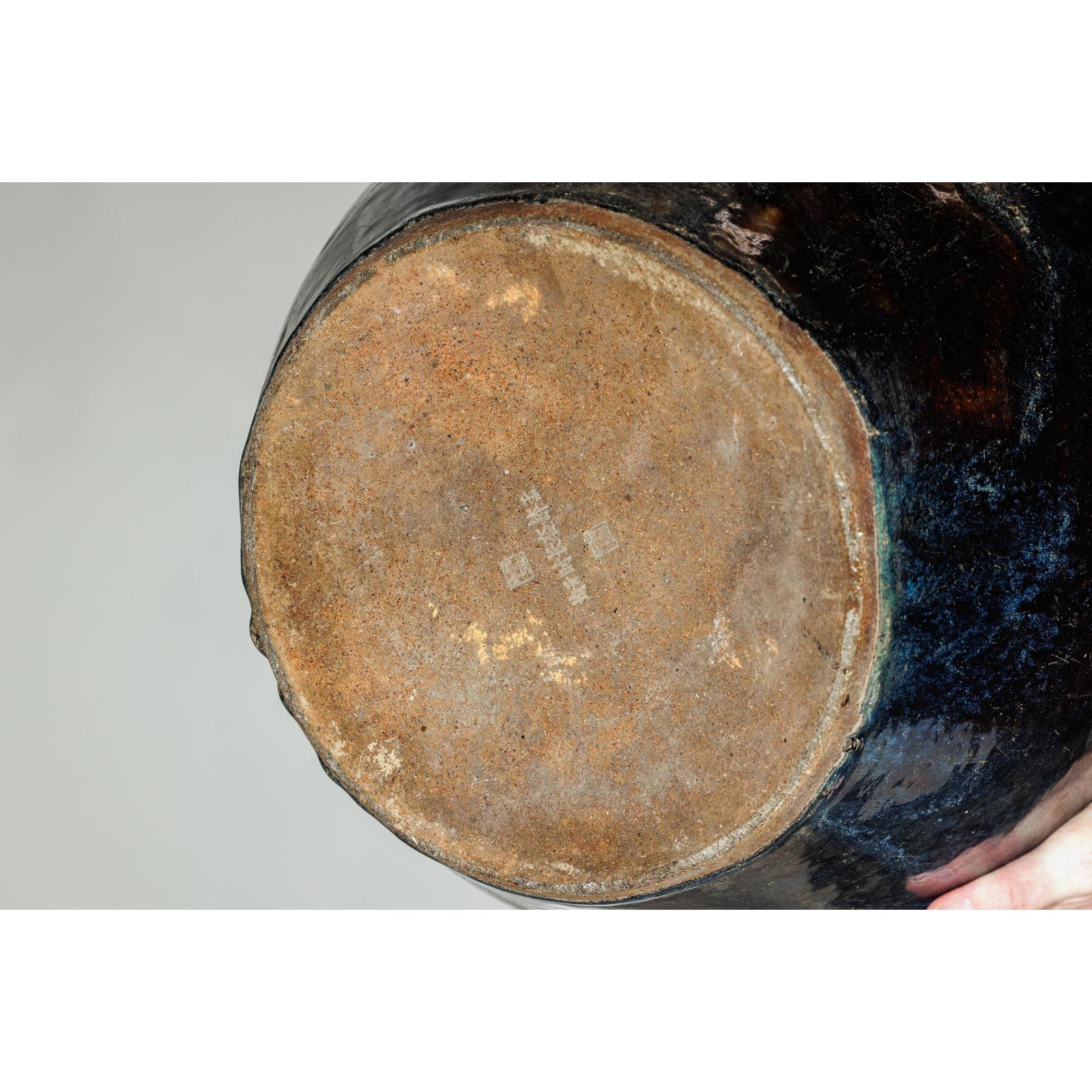 Vintage Brown &amp; Blue Glazed Planter with Rounded Lip - image 15