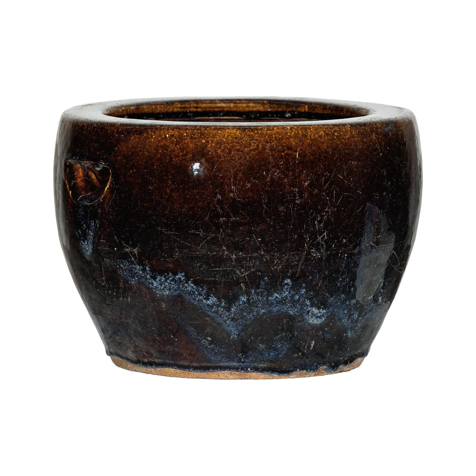 Vintage Brown &amp; Blue Glazed Planter with Rounded Lip - image 17
