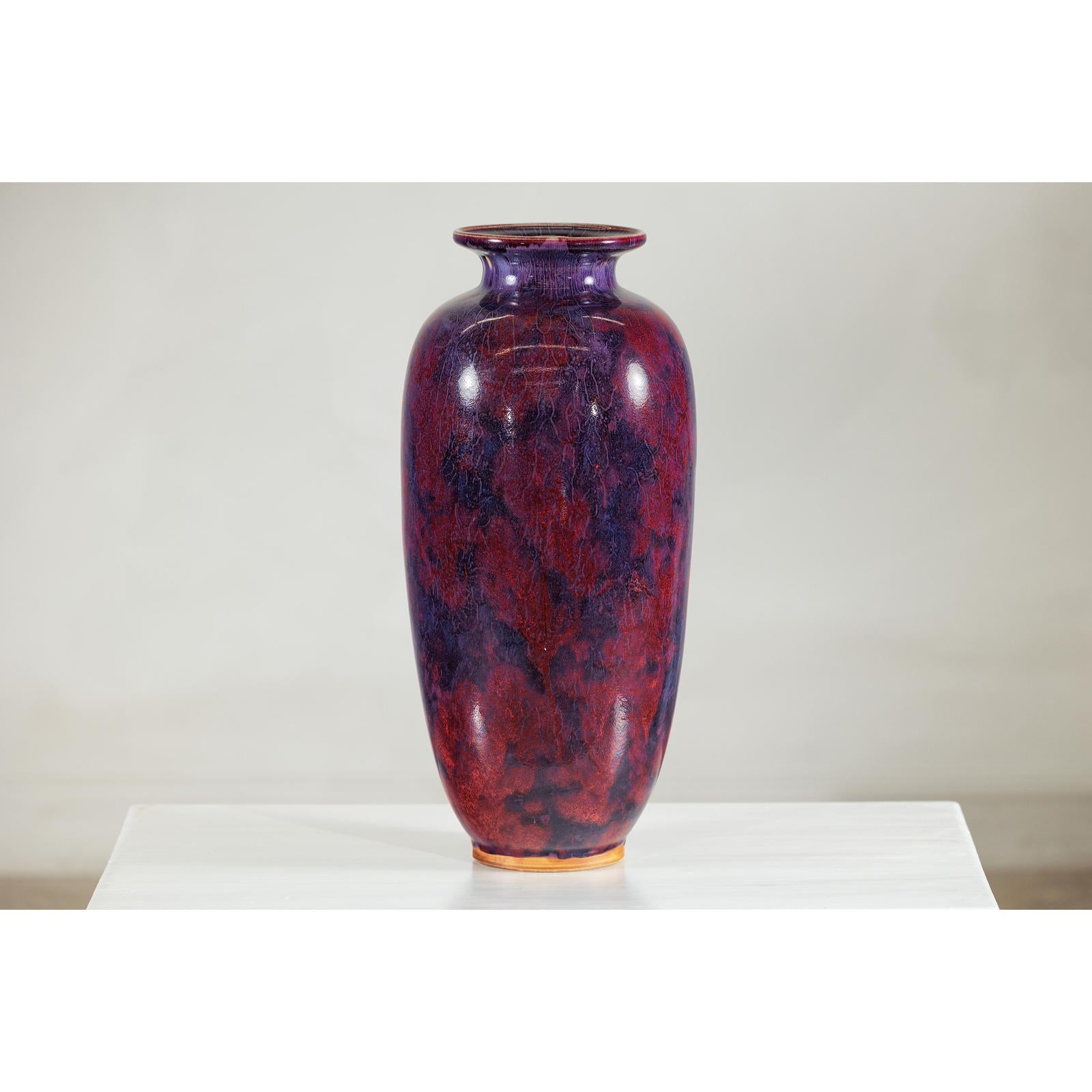 Vintage Burgundy and Purple Tall Ceramic Vase, Flared Rim-10. Asian &amp; Chinese Furniture, Art, Antiques, Vintage Home Décor for sale at FEA Home