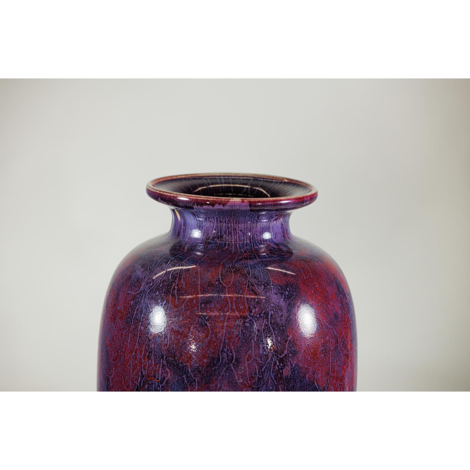 Vintage Burgundy and Purple Tall Ceramic Vase, Flared Rim-11. Asian &amp; Chinese Furniture, Art, Antiques, Vintage Home Décor for sale at FEA Home
