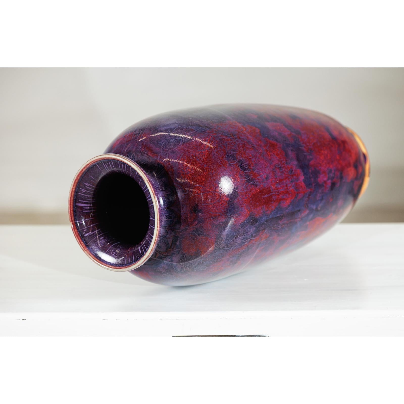 Vintage Burgundy and Purple Tall Ceramic Vase, Flared Rim-14. Asian &amp; Chinese Furniture, Art, Antiques, Vintage Home Décor for sale at FEA Home