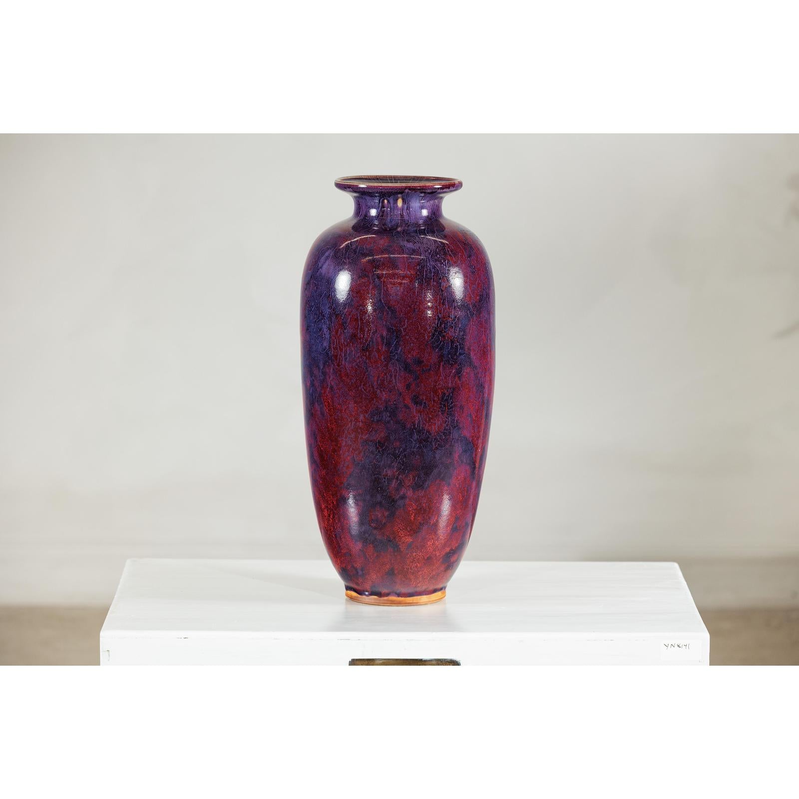 Vintage Burgundy and Purple Tall Ceramic Vase, Flared Rim-2. Asian &amp; Chinese Furniture, Art, Antiques, Vintage Home Décor for sale at FEA Home