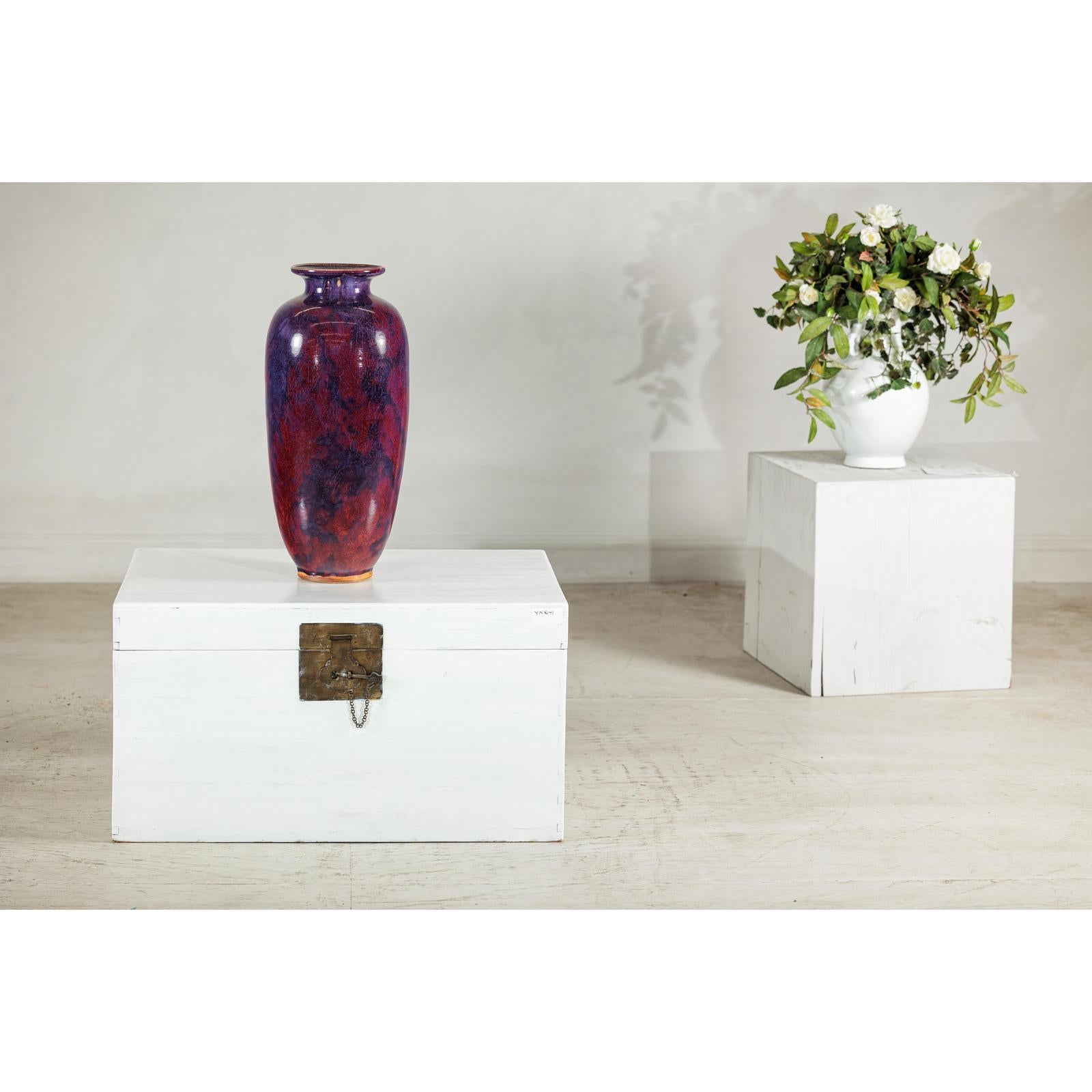 Vintage Burgundy and Purple Tall Ceramic Vase, Flared Rim-3. Asian &amp; Chinese Furniture, Art, Antiques, Vintage Home Décor for sale at FEA Home