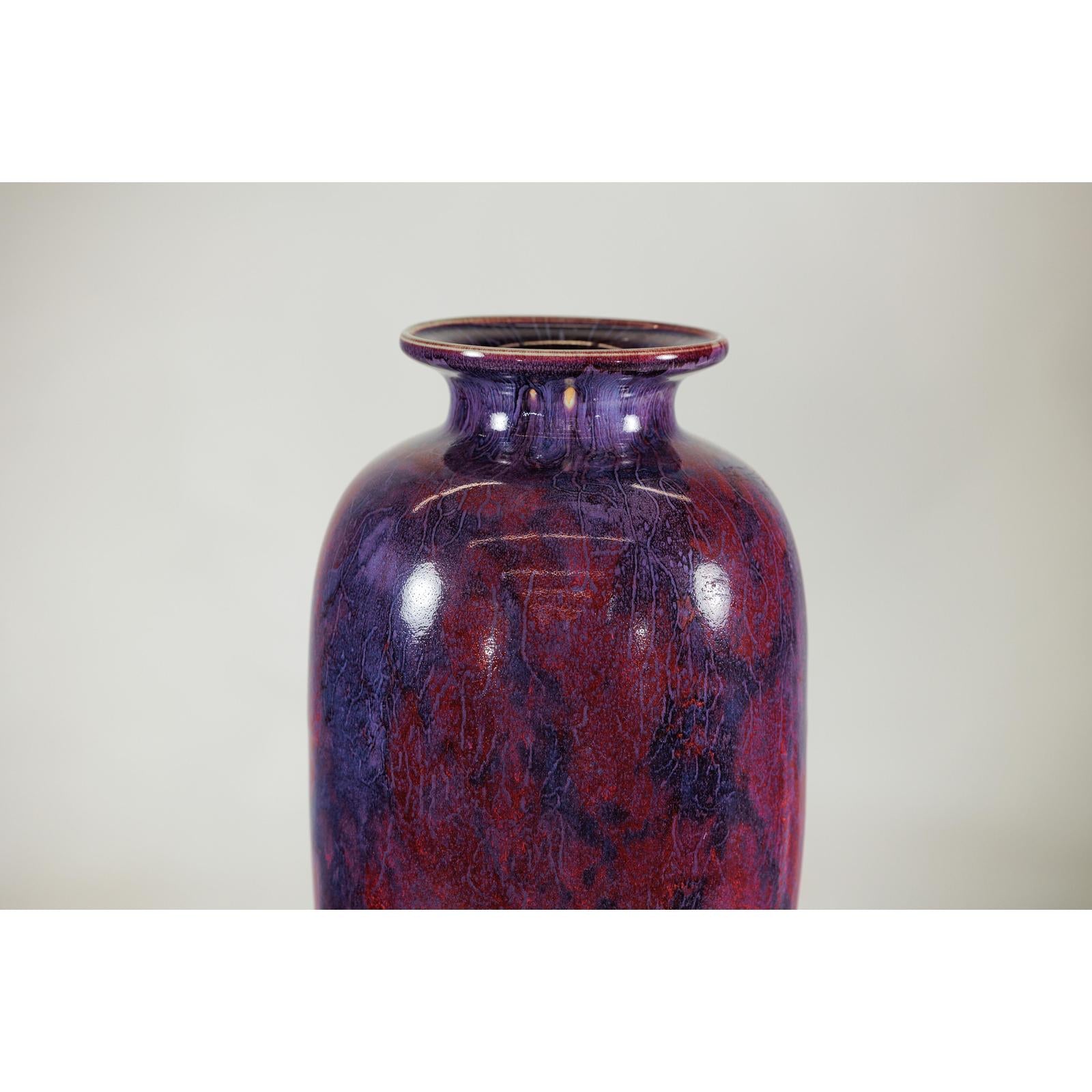 Vintage Burgundy and Purple Tall Ceramic Vase, Flared Rim-4. Asian &amp; Chinese Furniture, Art, Antiques, Vintage Home Décor for sale at FEA Home