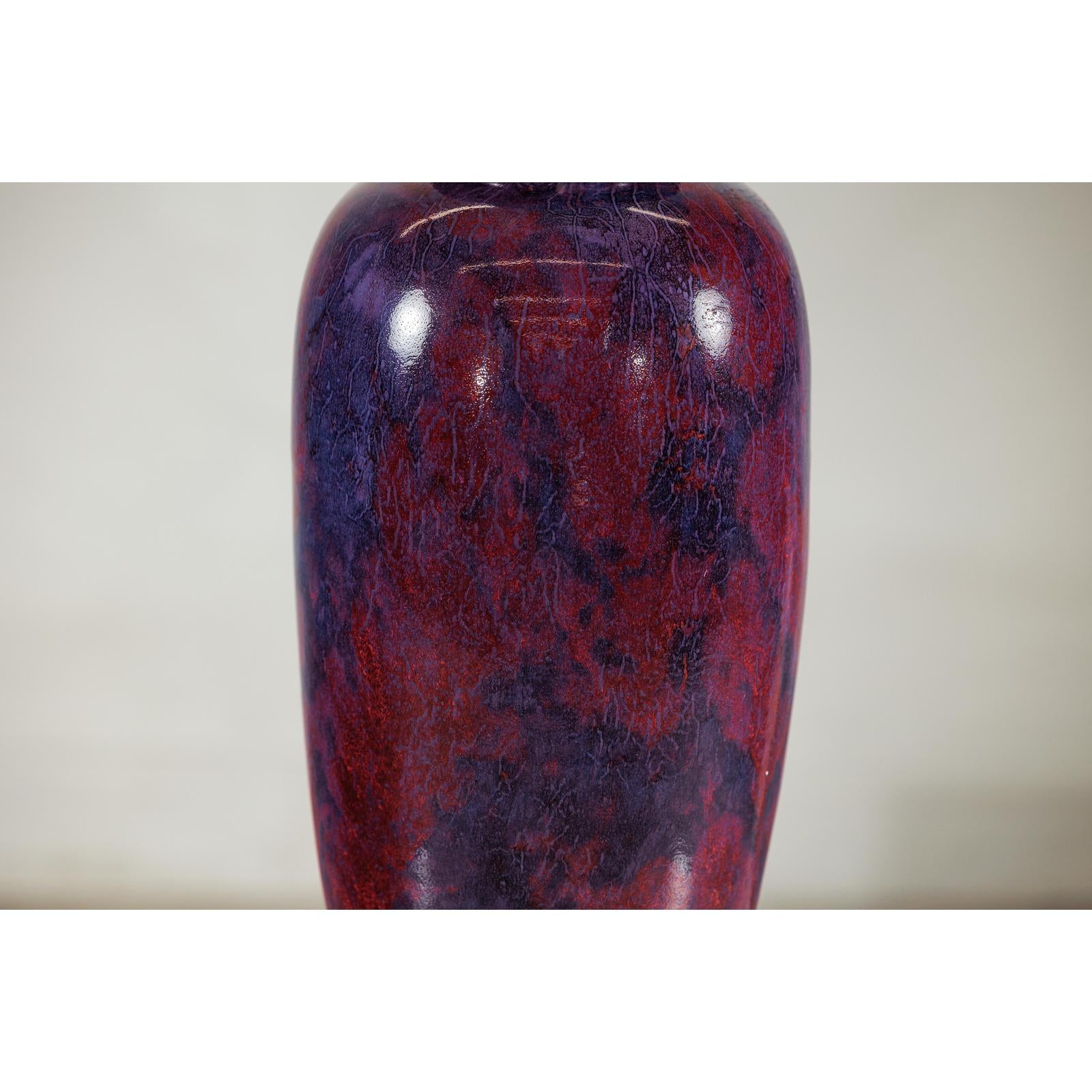 Vintage Burgundy and Purple Tall Ceramic Vase, Flared Rim-5. Asian &amp; Chinese Furniture, Art, Antiques, Vintage Home Décor for sale at FEA Home