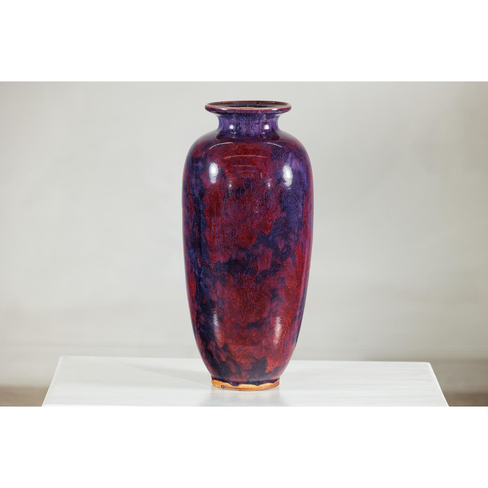 Vintage Burgundy and Purple Tall Ceramic Vase, Flared Rim-8. Asian &amp; Chinese Furniture, Art, Antiques, Vintage Home Décor for sale at FEA Home