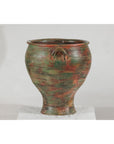 Vintage Ceramic Planter with Green, Brown, & Red Finish