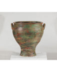 Vintage Ceramic Planter with Green, Brown, & Red Finish
