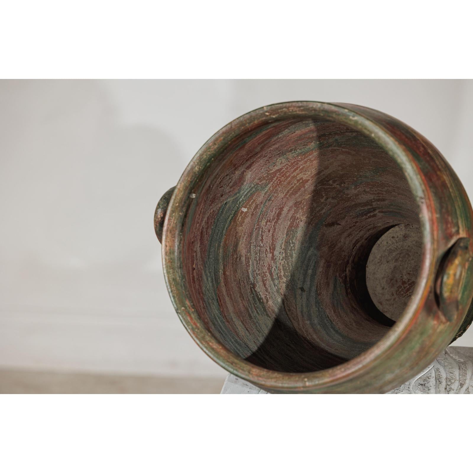 Vintage Ceramic Planter with Green, Brown, &amp; Red Finish