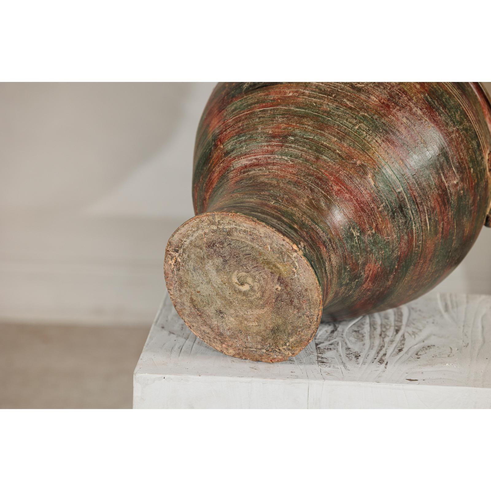 Vintage Ceramic Planter with Green, Brown, &amp; Red Finish