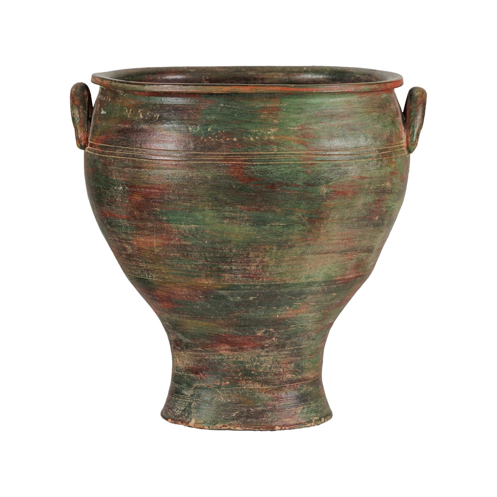 Vintage Ceramic Planter with Green, Brown, &amp; Red Finish