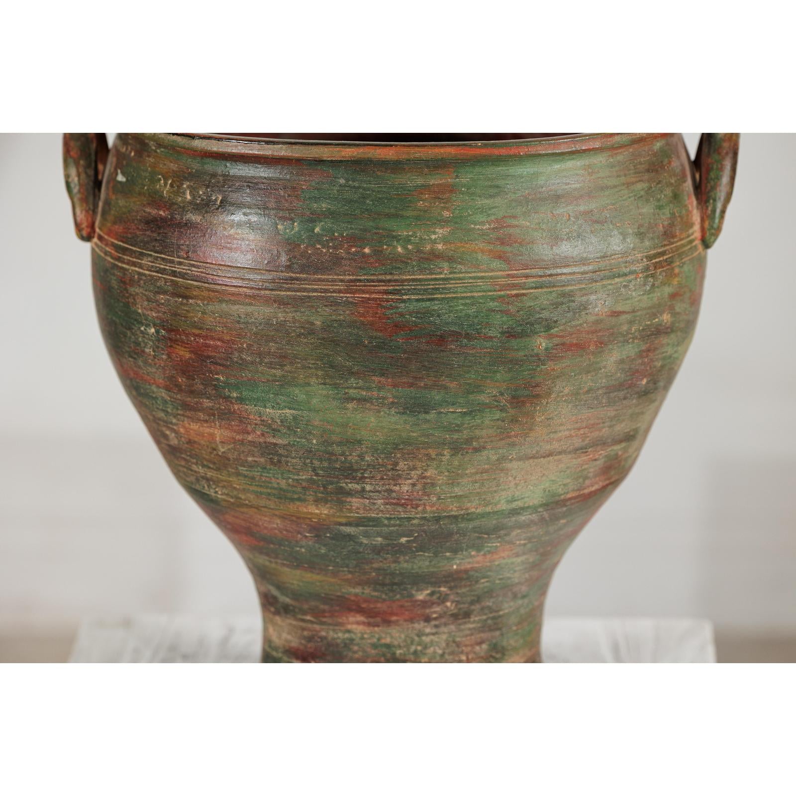 Vintage Ceramic Planter with Green, Brown, &amp; Red Finish