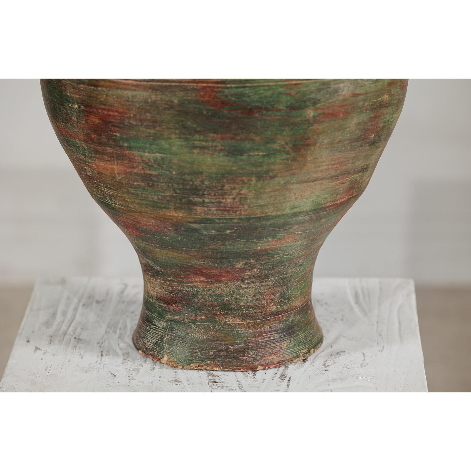 Vintage Ceramic Planter with Green, Brown, &amp; Red Finish