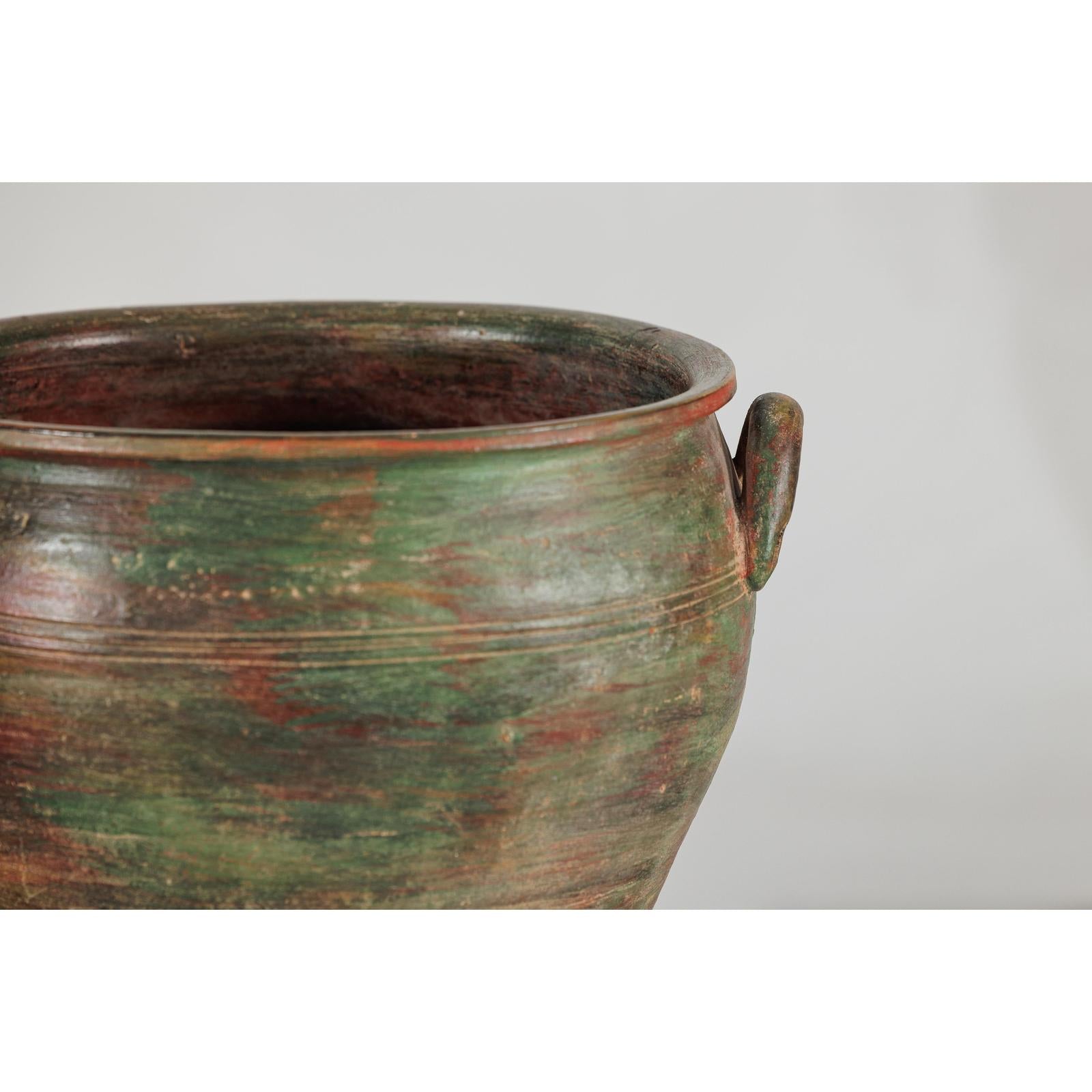 Vintage Ceramic Planter with Green, Brown, &amp; Red Finish
