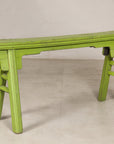 Green painted Chinese bench, three-quarter front view