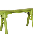 Green-painted Chinese wood bench on white background
