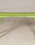 Green painted Chinese bench with curved top, full front view
