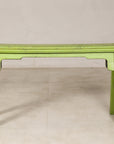 Vintage green painted bench, wide front view