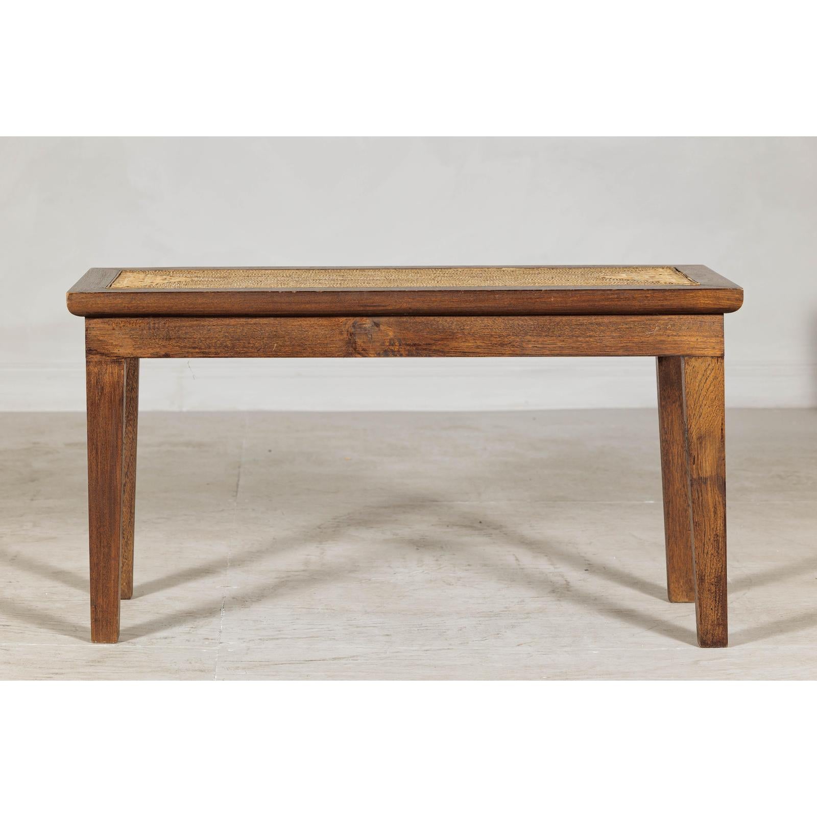 Vintage Country Style Asian Hardwood Bench with Hand-Woven Rattan Top-2. Asian & Chinese Furniture, Art, Antiques, Vintage Home Décor for sale at FEA Home