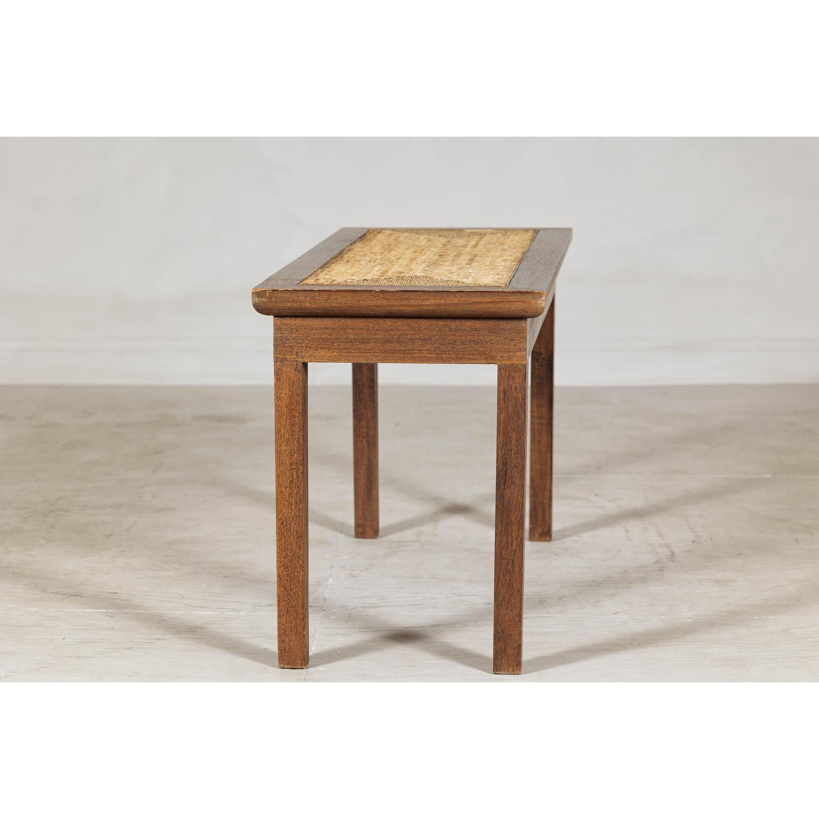 Vintage Country Style Asian Hardwood Bench with Hand-Woven Rattan Top-5. Asian &amp; Chinese Furniture, Art, Antiques, Vintage Home Décor for sale at FEA Home